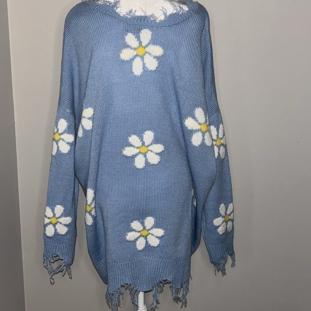 Just Polly Sky Blue Daisy Sweater Size Medium - Picture 6 of 9